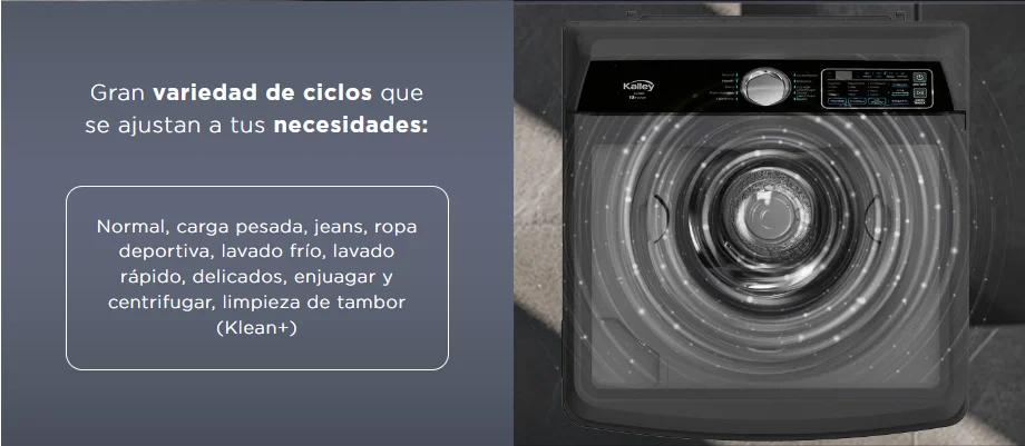 Ciclos de lavado Kalley 18 kilogramos